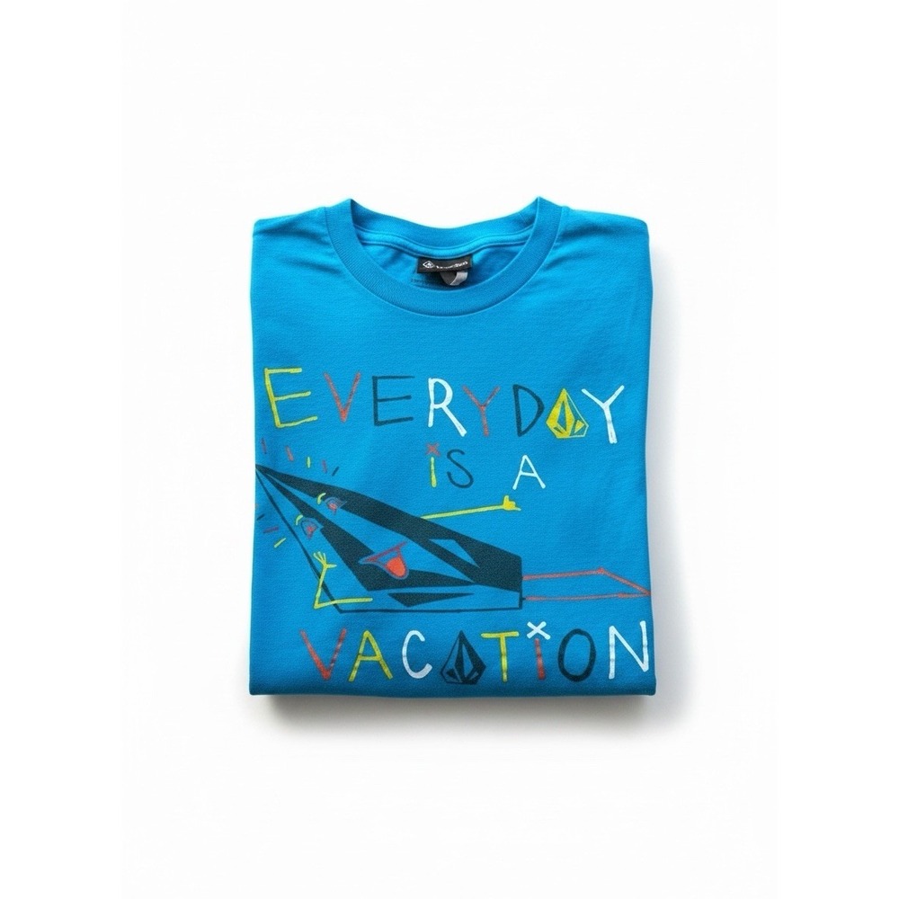 Volcom Everyday Is A Vacation Graphic T Shirt Blue Men's Medium Skate Surf Y2K